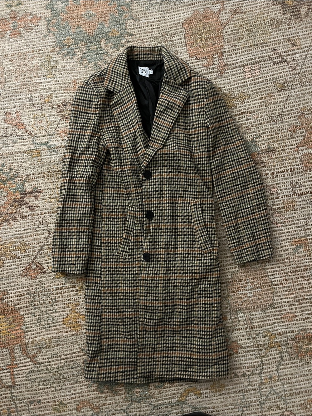 Princess Polly Houndstooth Pea Coat in Tan & Black